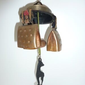 Vintage Copper Cow Bell Wind Chimes German Hand Forged Hanging Swiss
